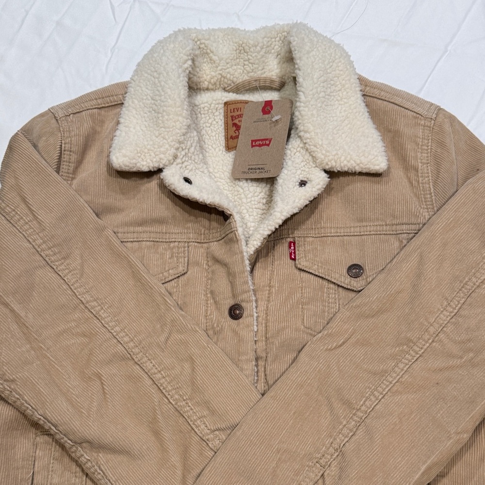 Levi's Women's Tan Corduroy Jacket with Cream Sherpa Collar